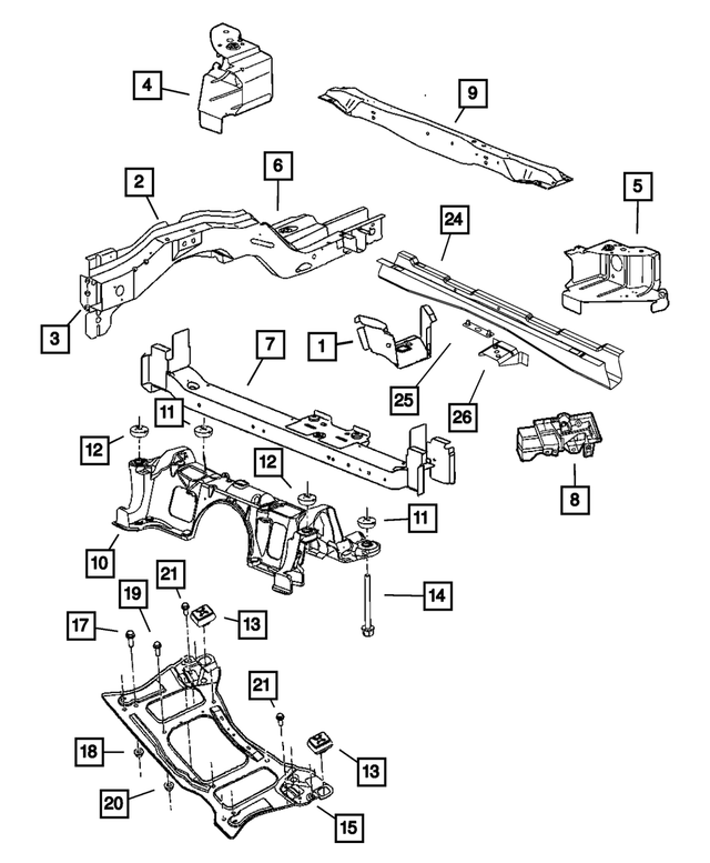 5109231AA - Frame, Bumper and Fascia: Floor Crossmember Tapping Plate for Mopar Image