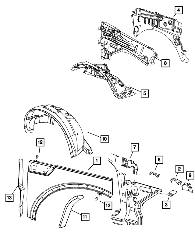 55396959AA - : Fender Nose Bracket, Left for Mopar Image