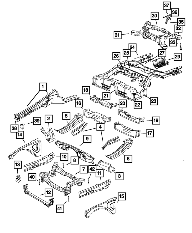 68504489AA - Frame, Bumper and Fascia: Front Side Rail Front Rail, Left for MOPAR Image