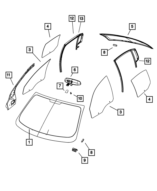68018347AB - Glass: Shipping Assembly - 30 Lite Glass Windshield for Mopar Image