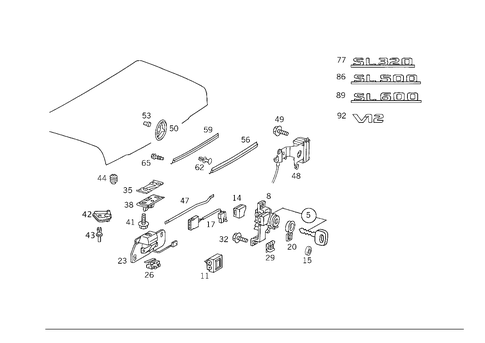 Rear Lid Latch-Type Lock, Rear Lid Attachment Parts for 1993 Mercedes-Benz 600SL #2