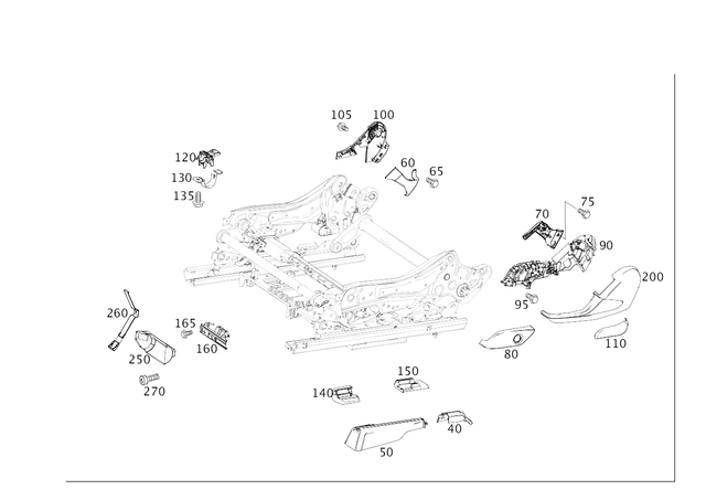 1669190100 - Driver Seat: Cover, Seat Guide Rail for Mercedes-Benz: GL350, GL450, GL550, GL63 AMG, GLE300d, GLE350, GLE400, GLE43 AMG, GLE450 AMG, GLE550e, GLE63 AMG, GLE63 AMG S, GLS350d, GLS450, GLS550, GLS63 AMG, ML250, ML350, ML400, ML550, ML63 AMG Image image