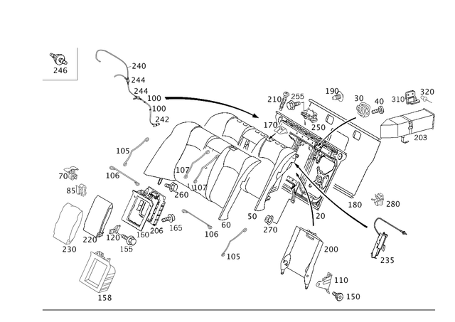 2039200032 - Rear Seat Bench: Backrest Frame for Mercedes-Benz: C230, C280, C32 AMG, C350, C55 AMG Image