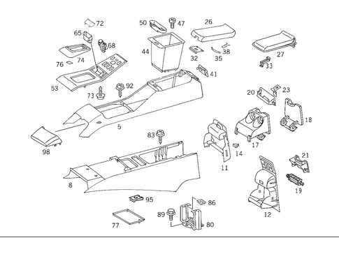 Housing with Tray, Armrest, and Ashtray for 2001 Mercedes-Benz ML 430 #0