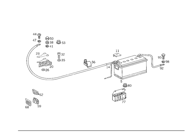 45410301 - Electrical Equipment and Instruments: Battery for Mercedes-Benz: 190D, 280SE, 300SD, 300SE, 300SEL, 380SL, 380SLC, 400E, 400SE, 400SEL, 450SE, 450SEL, 450SL, 450SLC, 500E, 500SEC, 500SEL, 500SL, 560SEC, 560SEL, 560SL, 600SEL, 600SL, C220, C230, C280, C43 AMG, CLK430, E420, E430, ML320, ML430, ML55 AMG, S420, S430, S55 AMG Image image