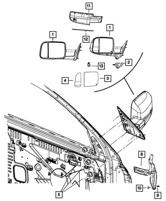 « 68462849AA – Doors, Door Mirrors and Related Parts : Outside Rearview Mirror, Côté Gauche pour Mopar Image »