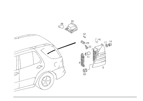 Rear Lamps, Additional Stop Light, and License Plate Lamp for 2000 Mercedes-Benz ML320 #0