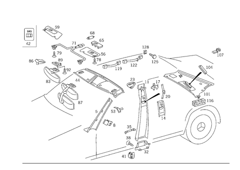 Roof Attachment Parts, Door Edge Guard Sections, Panelling for 1993 Mercedes-Benz 600SEL #1