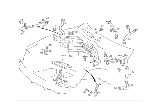 Engine Compartment Partition Panel, Wheelhouse Attachment Parts for 1984 Mercedes-Benz 500 SEC #0