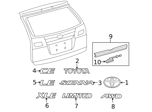 Exterior Trim - Lift Gate for 2010 Toyota Sienna #0