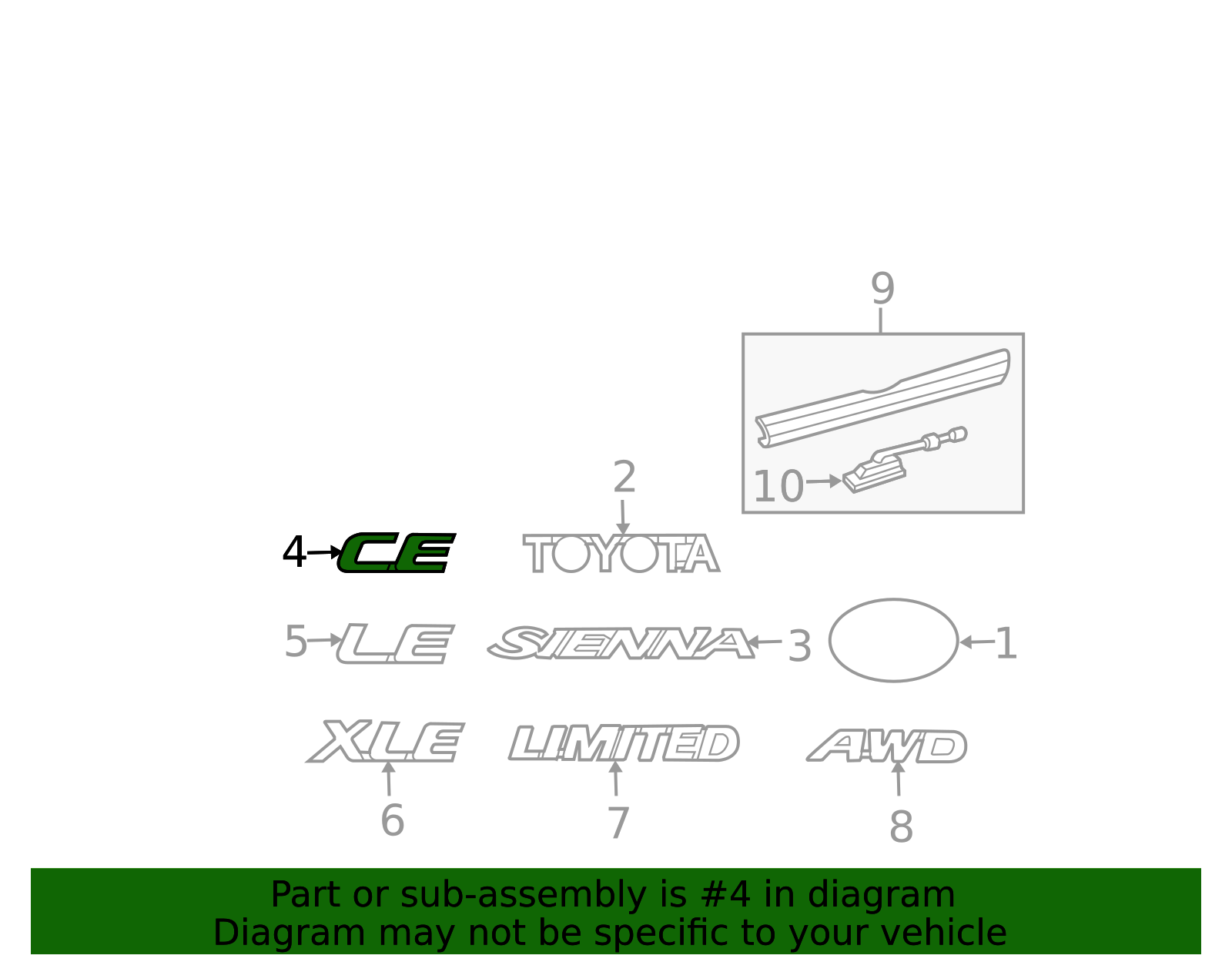 1998-2010 Toyota Sienna Hatch Emblem 75443-08010 | OEM Parts Online