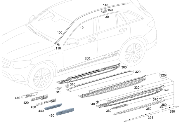 2537353001 - Trim and Lining: Trim Bar for Mercedes-Benz: GLC300, GLC43 AMG, GLC63 AMG Image image