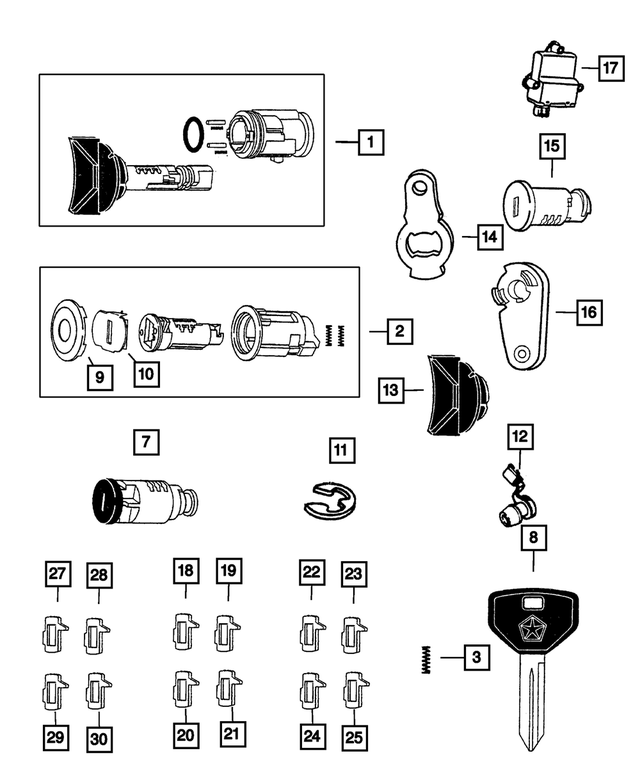 55075824AB - Wiper/Lock Cylinder and Keys: Door Lock Cylinder Lever for Mopar Image