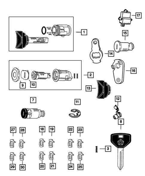Lock Cylinders and Keys for 2001 Jeep Wrangler #0