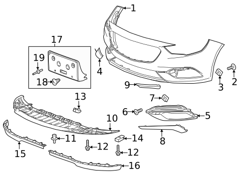 Bumper & Components - Front for 2019 Buick Regal Sportback #0