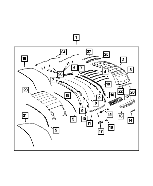 1SU021X6AG - Body Sheet Metal Except Doors: Folding, Complete Top for Mopar Image