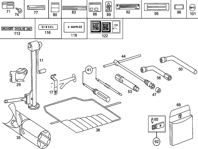 1235830915 - Tools and Accessories: Jack for Mercedes-Benz: 220, 280SE, 300SE, 300SEL, 380SE, 380SEC, 380SEL, 450SE, 450SEL, 560SEC, 560SEL, 560SL Image image