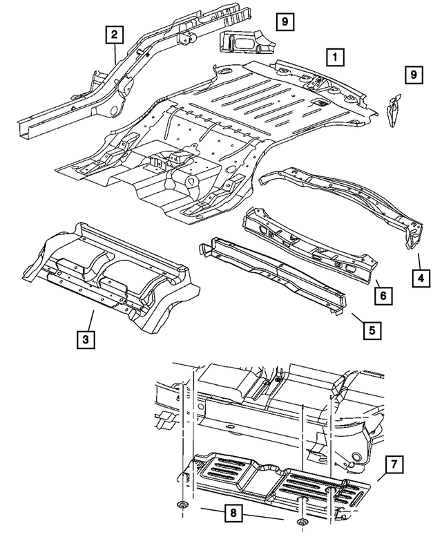 5166026AC - Body Sheet Metal Except Doors: Rear Floor Pan Side Rail, Right for Mopar Image image
