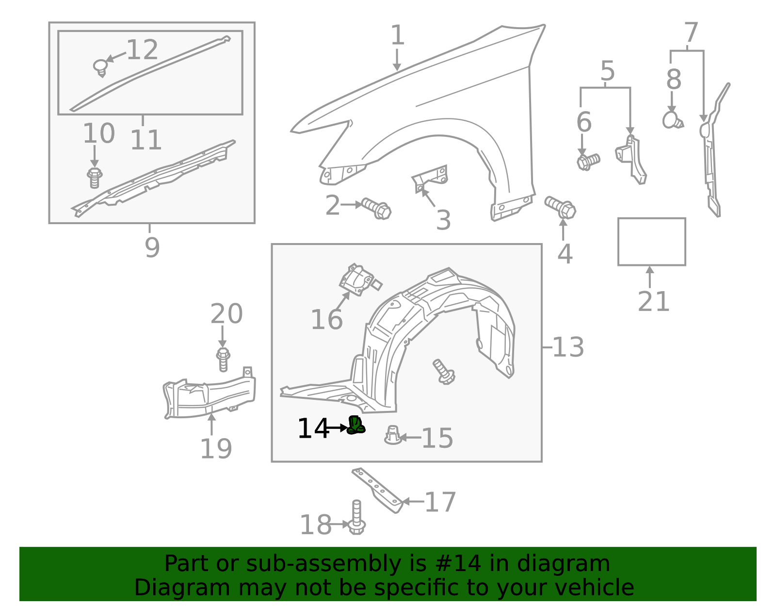 Front Fender Liner Set With Clips For 2010-2015 Lexus IS250 & IS350 Convertible - Left & Right
