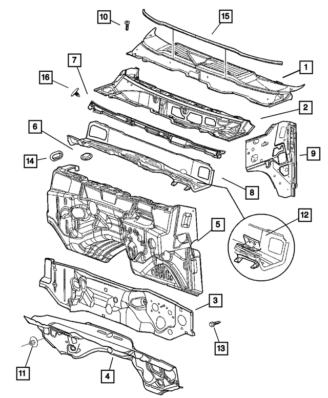 55275783AF - Body Sheet Metal Except Doors: Cowl And Plenum Panel for Mopar Image