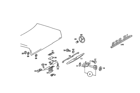 Rear Lid Latch-Type Lock, Rear Lid Attachment Parts for 1986 Mercedes-Benz 560SL #1
