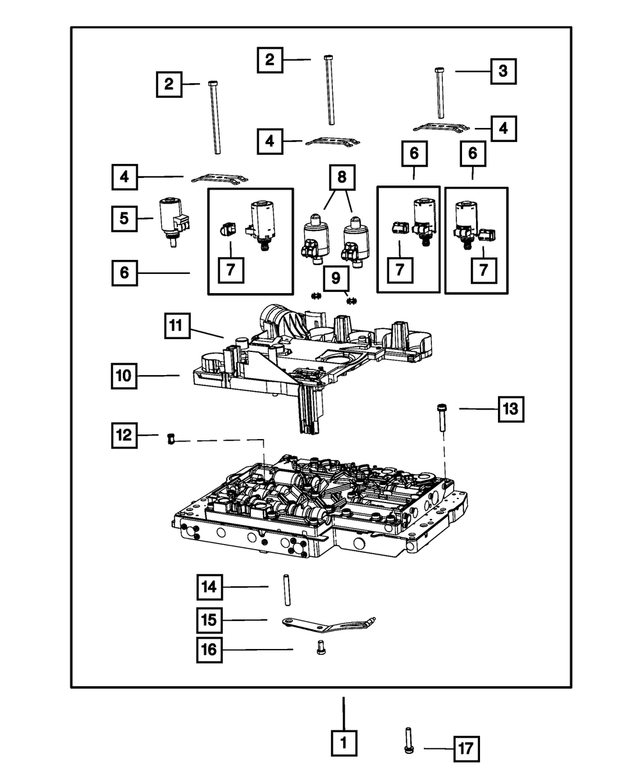 52108213AB - NAG1; W5A580; 5-Speed; Automatic Transmission: Complete Valve Body for Mopar Image image