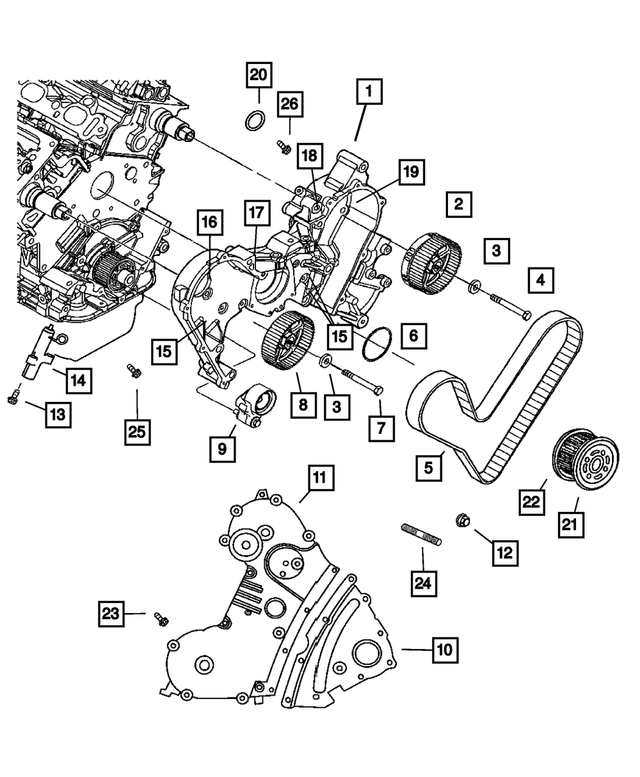 4792897AC - Engine 3.5L Six Cylinder: Timing Belt Cover, Outer Lower for Mopar Image