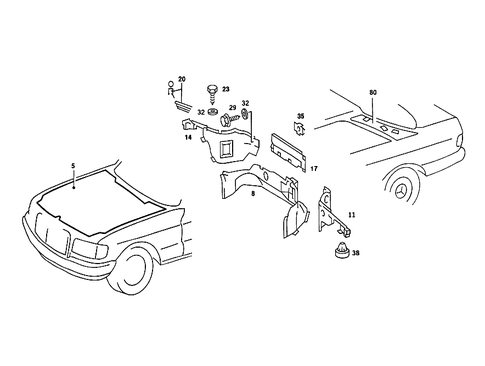 Insulation in Engine Compartment, on Roof Rail and Rear End Pillar for 1986 Mercedes-Benz 560SEC #0