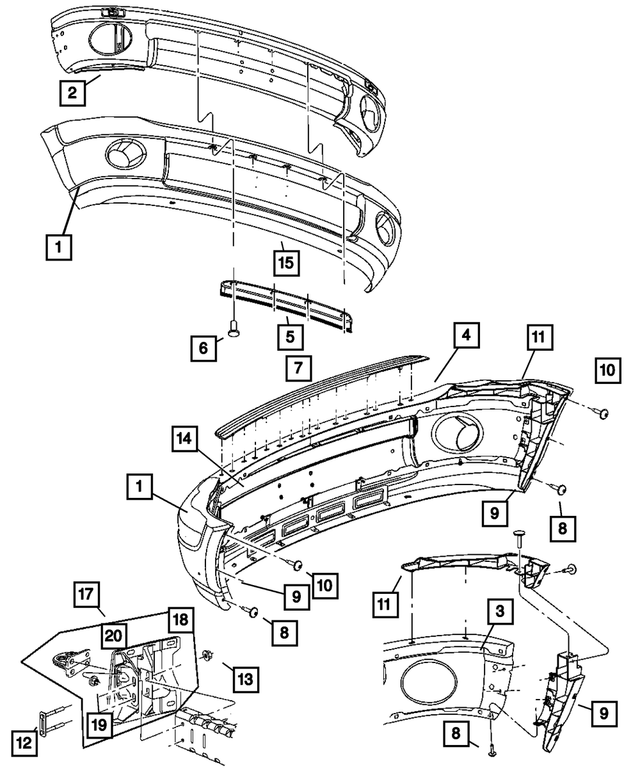 68001349AA - Frames and Bumpers: Front Bumper Fascia for Mopar Image image