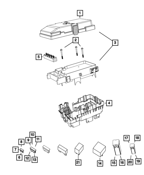 Power Distribution Center, Fuse Block, Junction Block, Relays and Fuses for 2019 Jeep Cherokee #0
