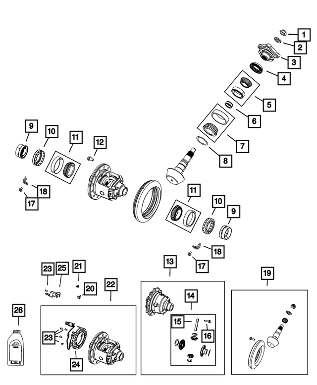 68214643AA - Front Axle; American Axle 235 MM Single Rear Wheel; Differential and Drive Line: Pinion Flange for Mopar Image image
