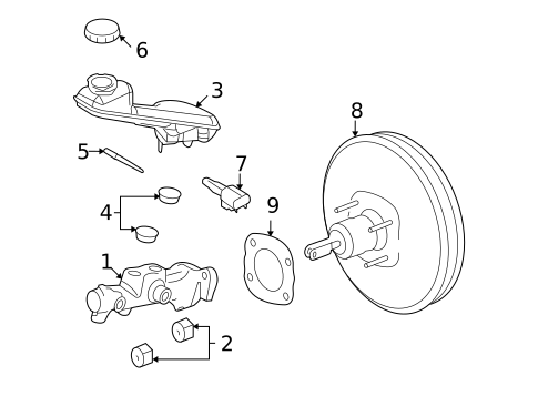 Master Cylinder - Components On Dash Panel for 2009 Mazda CX-9 #0