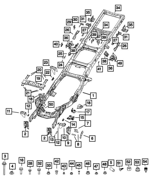 68534042AA - Frame, Bumper and Fascia: Chassis Frame Assembly for Mopar Image