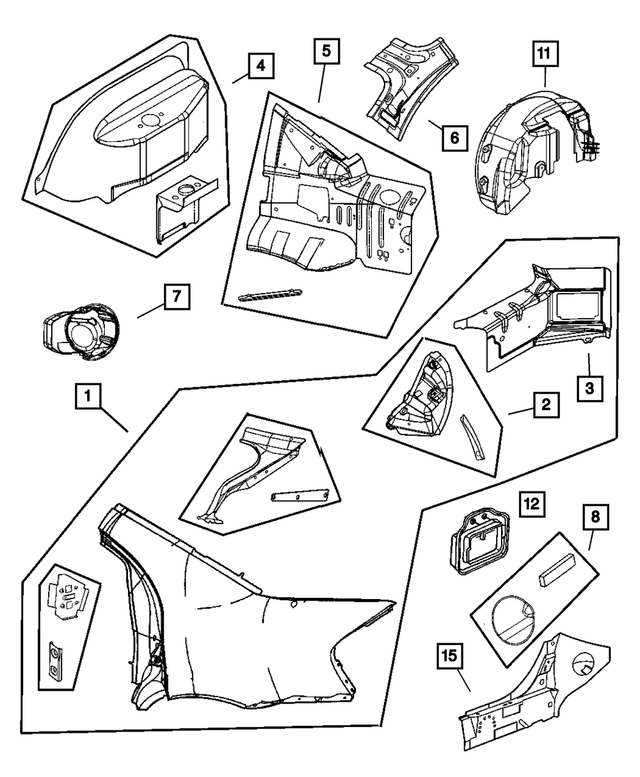 5018845AB - Body Sheet Metal Except Doors: Quarter Panel, Left for Mopar Image