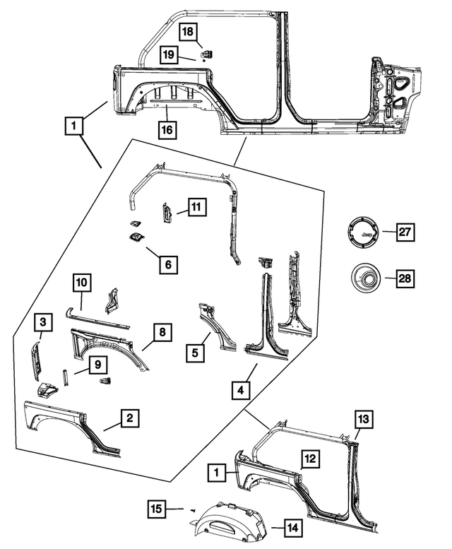 68002324AI - Body Sheet Metal Except Doors: Body Side Aperture Rear Panel, Right for Mopar Image