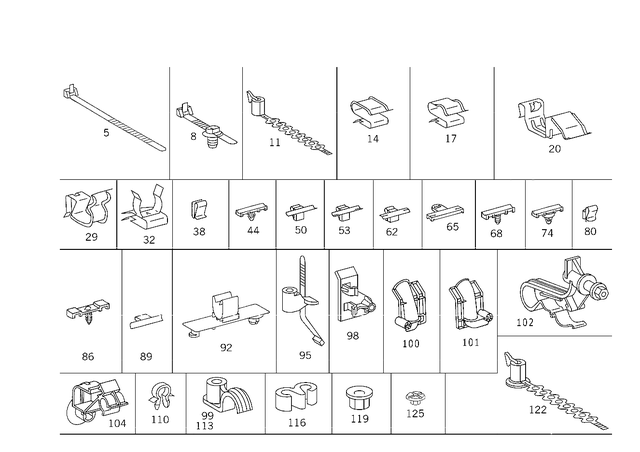 19978390 - Electrical Equipment and Instruments: Cable Tie for Mercedes-Benz: 190, 190D, 190DC, 190E, 200, 200D, 220D, 230, 240D, 260E, 280, 280CE, 280E, 280S, 280SE, 280SEL, 300CE, 300D, 300E, 300SD, 300SE, 300SEL, 300SL, 300TD, 300TE, 380SE, 380SEC, 380SEL, 380SL, 380SLC, 400E, 400SE, 400SEL, 450SE, 450SEL, 450SL, 450SLC, 500E, 500SEC, 500SEL, 500SL, 560SEC, 560SEL, 560SL, 600SEL, 600SL, C220, C230, C280, C43 AMG, CLK430, E420, E430, G55 AMG, G550, G550 4x4, G63 AMG, G65 AMG, ML320, ML430, ML55 AMG, S420, SL320 Image image