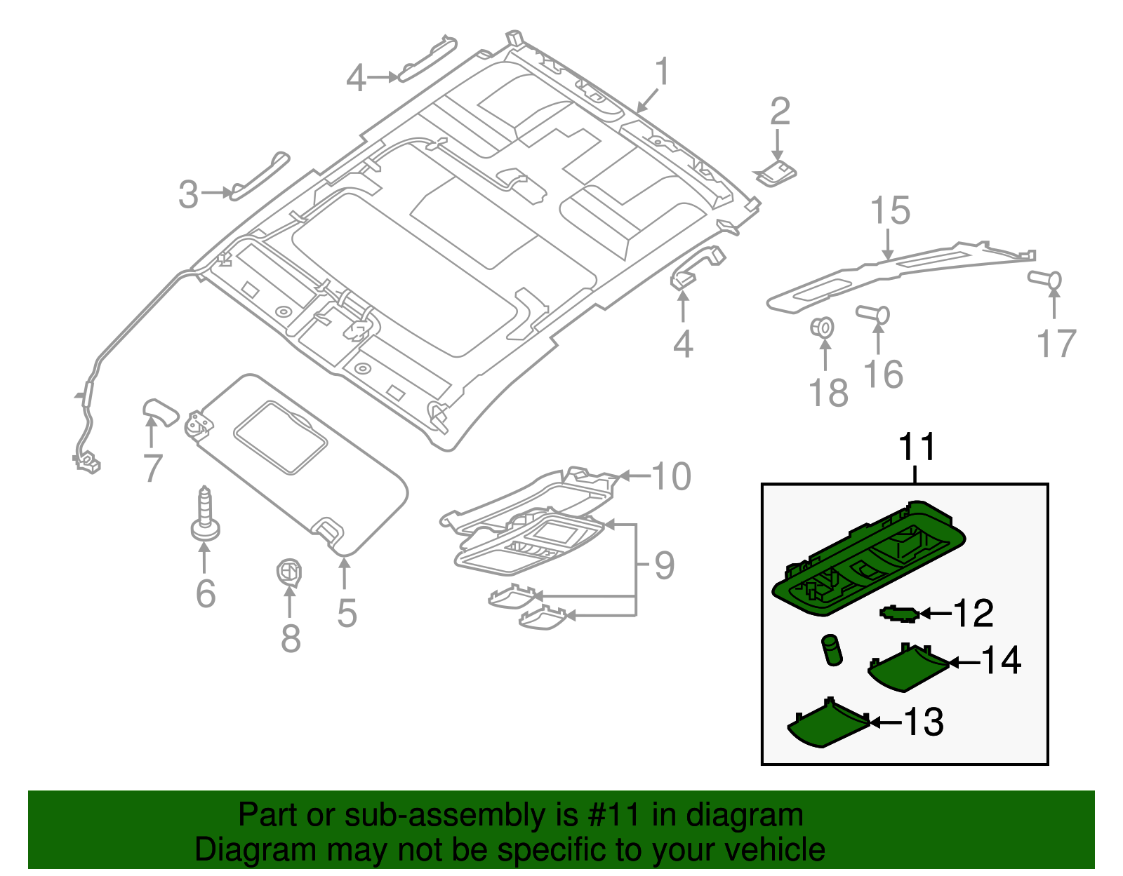 2016-2021 Nissan Overhead Map/Reading Lamp 26460-EZ30A