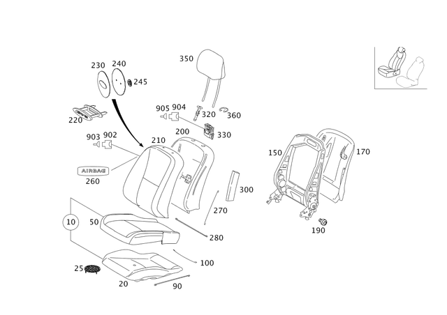 2219106446 - Driver Seat: Outer Cover, Seat Cushion for Mercedes-Benz: 250, 300S, S350, S400, S500, S550, S600, S63 AMG Image image