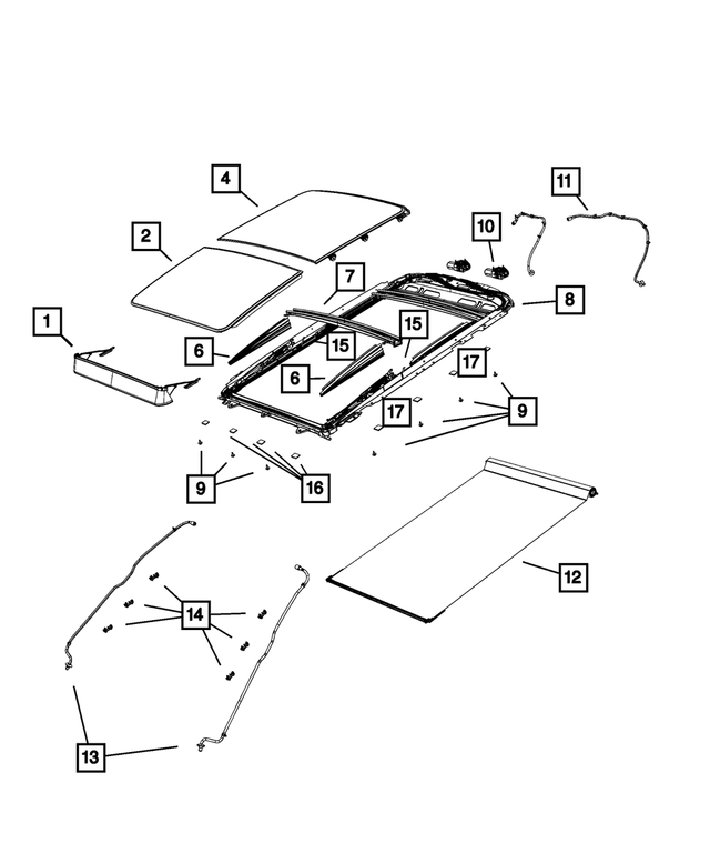 « 68194957AA – Body Sheet Metal Except Doors : Mécanisme Du Toit Ouvrant Couvercle pour Mopar Image »