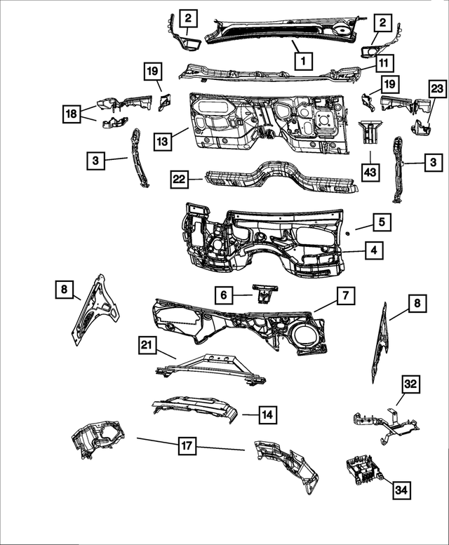68361994AA - Body Sheet Metal Except Doors: Cowl Side Trim Panel, Left for Jeep: Grand Cherokee, Grand Cherokee L Image