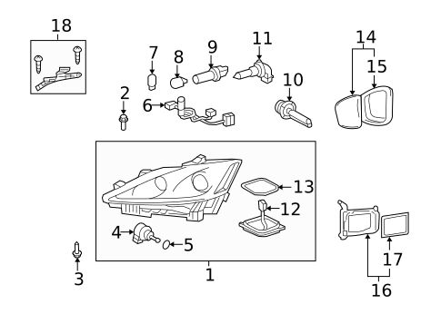 Headlamp Components for 2014 Lexus IS250 #2