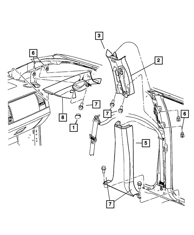 5HN04BD1AD - : B Pillar Lower Trim Panel, Right for Mopar Image
