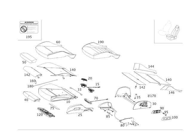 2059108046 - Driver Seat: Outer Cover, Seat Cushion for Mercedes-Benz: C350e, C400, C450 AMG, C63 AMG Image
