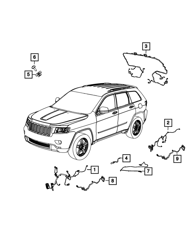 68413699AA - Electrical: Front Door Wiring, Left for Dodge: Durango | Jeep: Grand Cherokee, Grand Cherokee WK Image