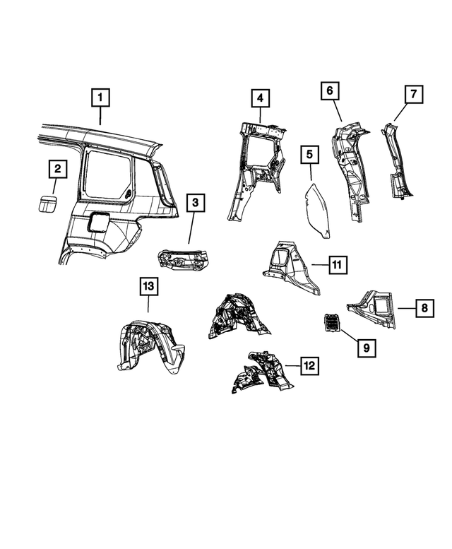 68541876AA - Body Sheet Metal Except Doors: Body Side Aperture Rear Panel, Right for Jeep: Grand Cherokee L Image