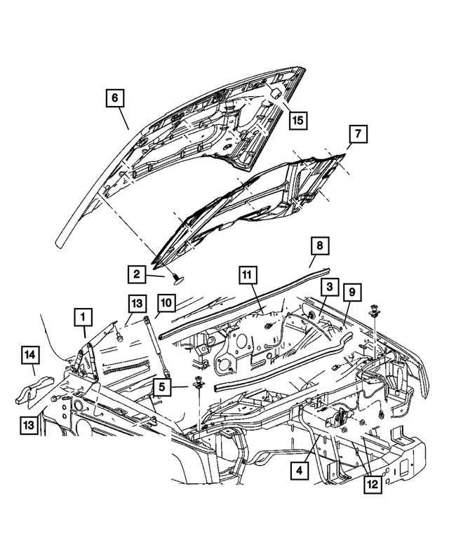« 55364470AB – Body Sheet Metal Except Doors : Capot Butoir pour Mopar Image »