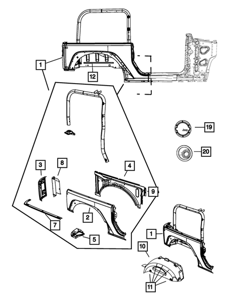 Aperture Panel and Pillar Supports for 2018 Jeep Wrangler JK #0