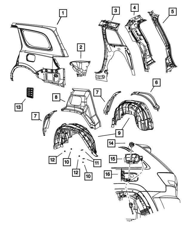 55369399AA - Body Sheet Metal Except Doors: Lift-Gate Opening Trough, Left for Mopar Image