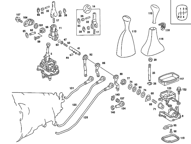 1242601798 - Gearshift Mechanism: Floor Shift for Mercedes-Benz: 190, 190D, 190E, 200, 200D, 300CE, 300D, 300E, 300TD, 300TE Image image