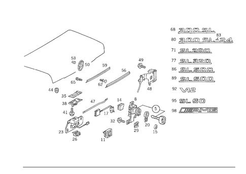 Rear Lid Latch-Type Lock, Rear Lid Attachment Parts for 1990 Mercedes-Benz 300SL #0